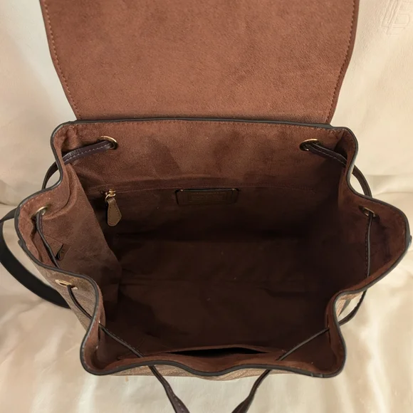 Coach Kleo Backpack Suede & Leather Monogram Signature C Orange Brown Gold Black - Picture 7 of 9